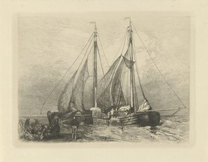 Sejlskibe på en strand af Charles Rochussen
