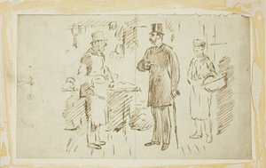 Gent i høj hat tiltaler slagter af Charles Samuel Keene