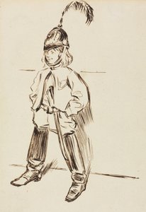 Studie af et barn i hjelm og støvler af Charles Samuel Keene
