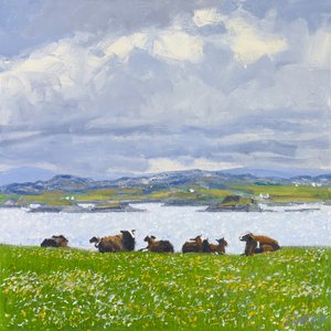 Døsende får, Iona, 2015 (olie på lærred) af Charles Simpson