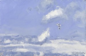 Gannet  Clouds, 2016 (olie på lærred) af Charles Simpson