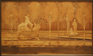 The Lady and the Unicorn 1925 (Eg og intarsia af forskelligt træ) af Charles Spindler