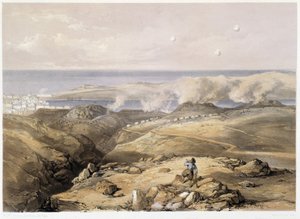 Russiske batterier i "" Sebastopol""" af CH.Hardinge. Litho af Vincent Brooks, d. London 1855 Henry Graves.