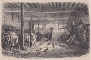 En stald fra Magasin Pittoresque, ca. 1852.