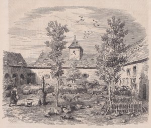 Indvendig udsigt af en gård, fra Le Magasin Pittoresque, ca. 1852.