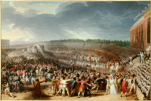 Fransk revolution: "" forbundsfesten den 14. juli 1790 på Champ de Mars"" Maleri af Charles Thevenin (1764-1838) 1790 søn. 1,27x1,83 m Paris, Musee Carnavalet