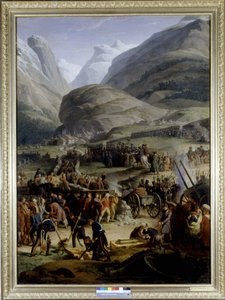 Den franske hær i landsbyen Saint Pierre for krydsningen af Saint Bernard passet - af Charles Thévenin, oliemaleri, begyndelsen af det 19. århundrede. af Charles Thevenin