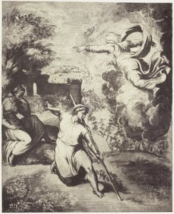 Fotogengivelse af en tegning af Raphael, udvisning af Adam og Eva fra paradis