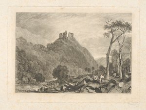 Okehampton Castle, på floden Okement af Charles Turner