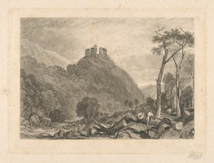 Okehampton Castle, ved floden Okement af Charles Turner