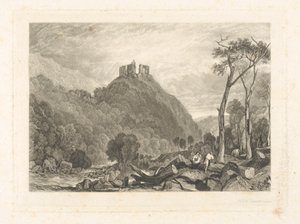Okehampton Castle, ved floden Okement af Charles Turner