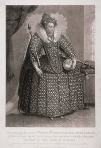 Dronning Elizabeth I holder scepter og kugle, 1868