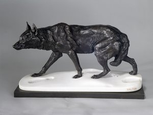 Ulvesporing i sneen (bronze, metal og marmor) af Charles Valton