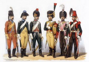 Kostumer af den franske hær: Lancers g-d: 1745 filjæger (under Louis XV); 1785 under Ludvig XVI; 1794 republik; 1810 imperiale garde (1. imperium); 1824 kongelig garde (restaurering); 1840, tegning af Charles Vernier (1831-1887).