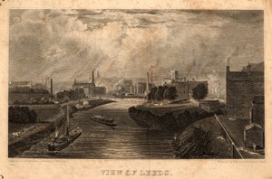 Udsigt over Leeds, graveret af J. Cousen, før 1827 (gravering)