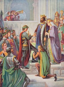 The Investiture of the Black Prince (1330-76) as a Knight of the Garter, illustration fra 