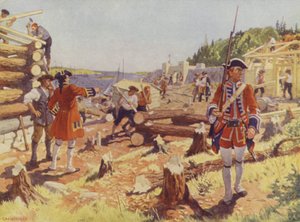 Grundlæggelsen af Halifax (farve litho)