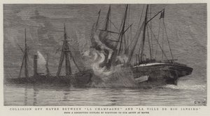 Kollision ud for Havre mellem La Champagne og La Ville de Rio Janeiro af Charles William Wyllie