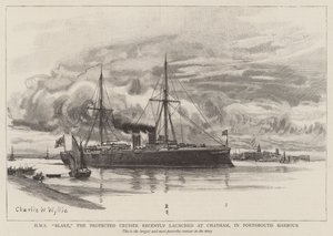 HMS Blake, den beskyttede krydser, der for nylig blev lanceret i Chatham i Portsmouth Havn