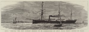HMS Thrush, den nye kanonbåd, som snart skal bestilles af løjtnant HKH Prins George af Wales af Charles William Wyllie