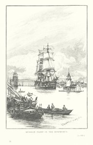 Den russiske flåde i Bosporus (litografi) af Charles William Wyllie