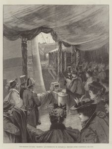 The Floating of HMS Majestic, i Portsmouth, den 31. januar, døbte prinsesse Louise skibet af Charles William Wyllie