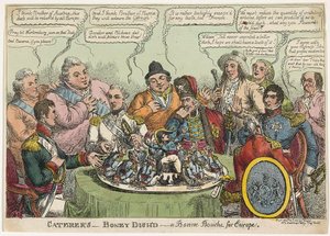 Cateringvirksomheder- Boney Dishd- en Bonne Bouche for Europa, pub. 1813 (håndfarvet gravering)