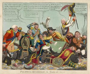 Political Quadrille -- Game Up, pub. 1806 (håndfarvet gravering)