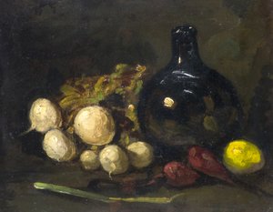 Stilleben (olie om bord) af Charles Woolford