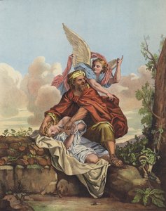 Englen greb ind for at forhindre Abraham i at ofre sin søn Isak af Charles after Le Brun