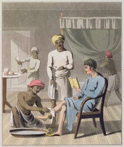 A Gentleman Dressing, overværet af hans hovedbærer og andre tjenere, plade 4 fra 