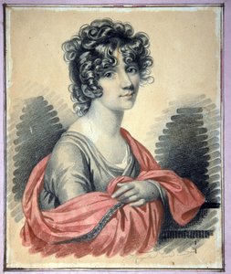 Portræt af grevinde Varvara Ivanovna Golitsyna (?-1804), født Shipova - Værk af Carl von Hampeln (1794-efter 1880), kul, pastel og sangvin på pap (25x22 cm), ca. 1820 - (Portræt af grevinde Varvara Ivanovna, Golitsyna født Shipova, Trækul,