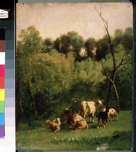 ""landskab"" Køer på en græsgang. Maleri af Charles de Luna (1800-tallet) Mikhail Kroshitsky Art Museum, Sevastopol (Sevastopol) Ukraine af Charles de Luna