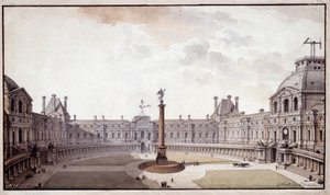 Arkitektur: projekt til at redesigne Salon Carre du Louvre. Tegning med blæk og pen af arkitekt Charles de Wailly