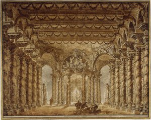 Scenedesign til operaen Armide af Jean-Baptiste Lully, 1760.