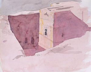 Giorgis Sunset, Lalibela, Etiopien, 1996 (wc på papir)