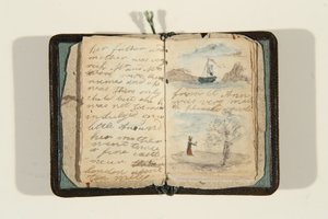 Historiens begyndelse "Der var engang en lille pige, og hun hed Ane, ca. 1828 (pen & blæk og akvarel på papir)