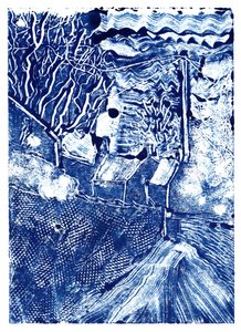 An Early Morning Walk, 2019 (monoprint) af Charlotte Orr