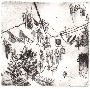 Mayrhofen-bjergene, 2015 (tørpunktsætsning og digital) af Charlotte Orr