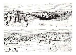 Skiløb i Østrig #3, 2020 (fine liner på papir) af Charlotte Orr