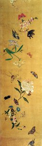 Hundrede sommerfugle, blomster og insekter, detaljer fra en håndrulle af Chen Hongshou