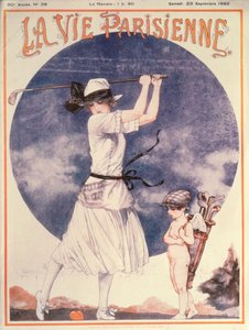Forside af La Vie Parisienne, kvinde der spiller golf af Cheri Herouard