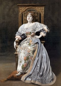 Den franske komiker Julia Bartet (1854-1941) som Marion de Lorme i skuespillet "Marion de Lorme" på Comedie Francaise, Paris, foto af Cheri Rousseau fra det franske blad "Le Theatre" 1. juli