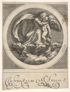 Jupiter, siddende over to ørne og omfavnende Amor, en rund komposition fra en serie..., ca. 1590. af Cherubino Alberti