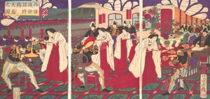 Illustration af kommandanterne, der pacificerede det vestlige Japan, modtog kejserens G..., juli 1877.