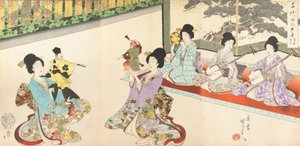 Ladies in Waiting of the Chiyoda Castle: Sword Practice and Puppet Kyogen, 1895., 1895.