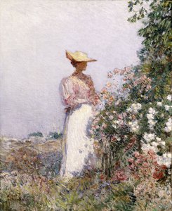 Dame i blomsterhaven af Childe Frederick Hassam