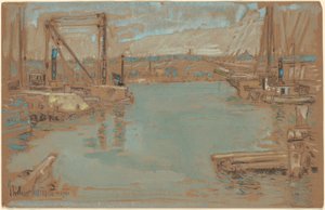 North River Dock, New York af Childe Hassam