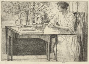 The Colonial Table (Holley House, Cos Cob) (recto); Landskab med lade (verso) af Childe Hassam