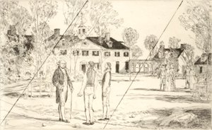 Washington på Mount Vernon (annulleret plade fra porteføljen „George Washingtons tohundredårsoptog“) af Childe Hassam
